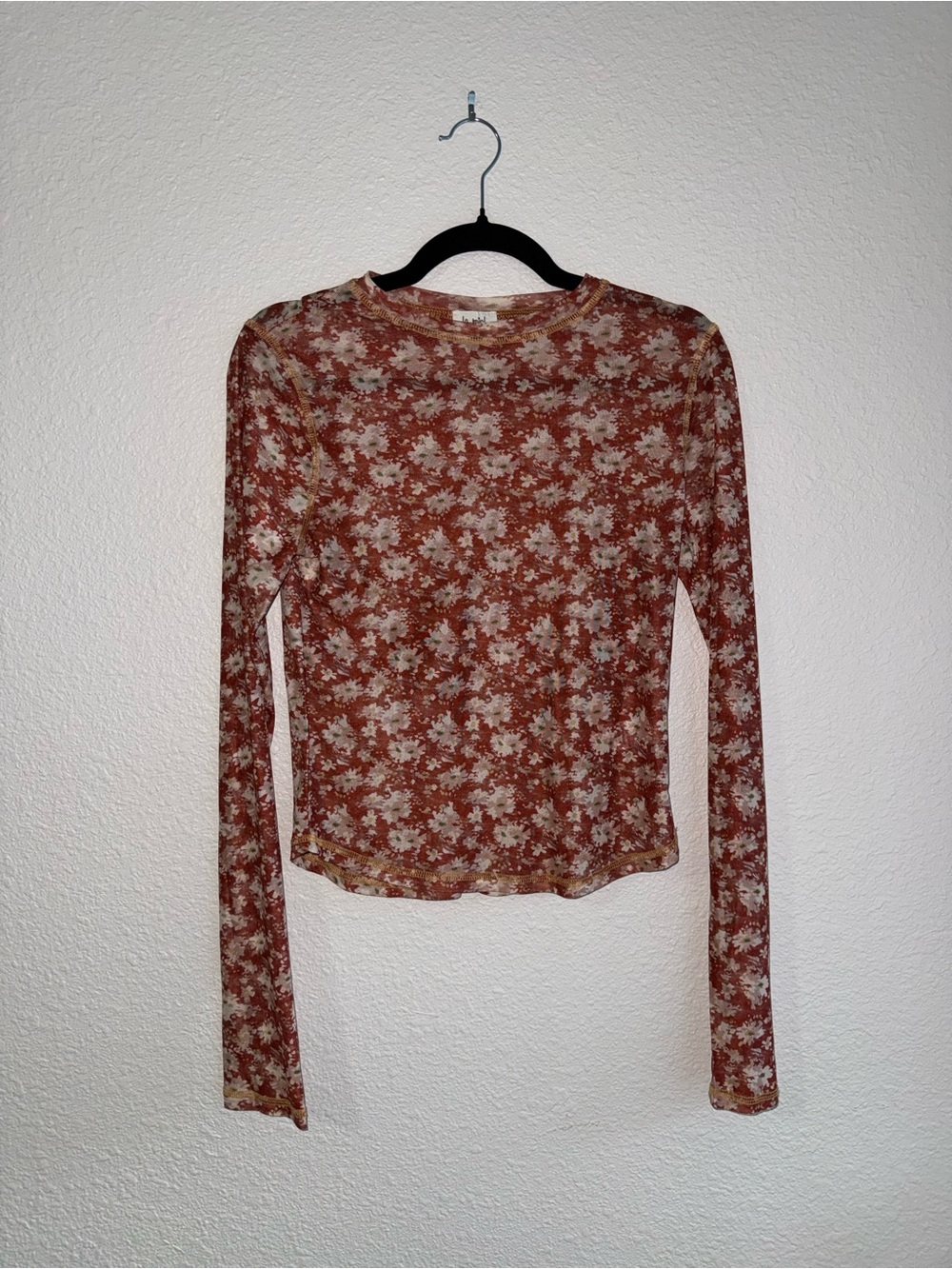 LA MIEL Rust Floral Long Sleeve Mesh Top